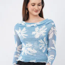 Deshi Girl Floral Printed Cowl Neck Fitted Net Top-picture-25