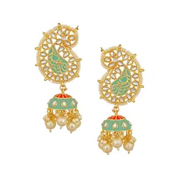 Stefan Gold Plated Kundan Studded Dome Shaped Jhumkas-image-32