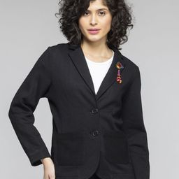 SHAYE Notch Lapel Collar Single Breasted Fleece Blazers-image-3