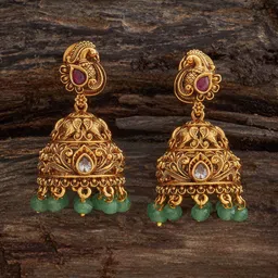Kushal's Fashion Jewellery Ruby Gold-Plated Ethnic Antique Dome Shaped Jhumkas Earrings-12