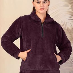 KLOTTHE Women Solid Spread Collar Woolen Fur Winter Jacket-image-83