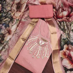 HERE&NOW Floral Embroidered Beads and Stones Unstitched Dress Material-image-14