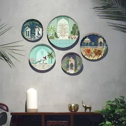 DESSINE ART 5-Pcs Blue & Green Printed Eternal Wall Plates Decor-32
