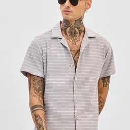 Snitch Men Relaxed Boxy Horizontal Stripes Striped Casual Shirt-image-60