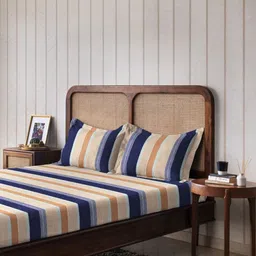 The Happy Pod Stripe Pure Cotton 144 TC Flat Queen Bedsheet With 2 Pillow Covers-image-29