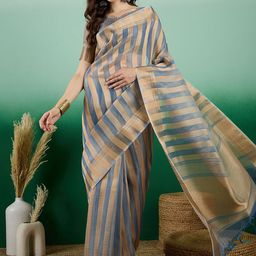 KALINI Striped Sequinned Organza Banarasi Saree-28