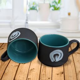 Clay Karma 6-Pcs Black & Green Printed Ceramic Dishwasher Safe Cups-26