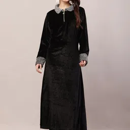 Raabta Fashion Velvet Maternity Maxi Dress-image-92