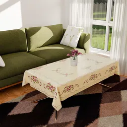 Kuber Industries Cream-Coloured Floral Plastic 4-Seater Table Cover-46