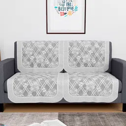 Kuber Industries Grey & White 4 Pieces Printed Cotton 2 Seater Sofa Cover-image-63