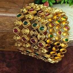 SGA FASHION Set Of 4 Gold-Plated Laxmi Matte Kundan-Studded Bangles-19