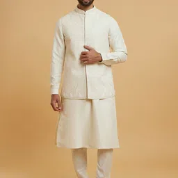 Twamev Men Regular Thread Work Kurta with Churidar With Nehru Jacket-image-27