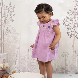 THE BABY TRUNK Floral Embroidered Organic Cotton A-Line Dress-image-84