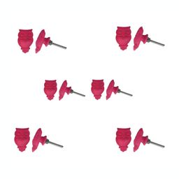 Indianshelf 6Pcs Pink Textured Resin Owl Knobs-47
