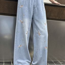 LULU & SKY Girls Wide Leg High-Rise Embroidered Light Fade Jeans-picture-43