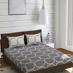ohello Grey & White Geometric Printed 210 TC King Bedsheet Set- 1.98m x 1.82m-picture-41