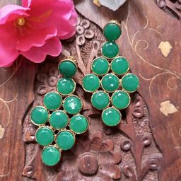 Dhivara Copper-Plated Artificial Stones Studded Contemporary Shaped Drop Earrings-image-54