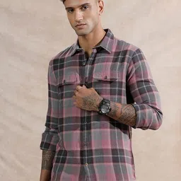 WROGN Tartan Checked Spread Collar Comfort Slim Fit Pure Cotton Casual Shirt-image-89