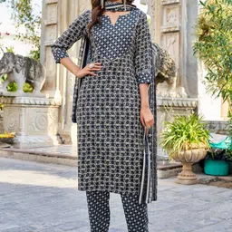 VIBE VISION Women Floral Printed Regular Kurta with Trousers & With Dupatta-picture-46