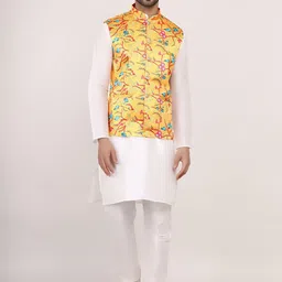 Sadree Mandarin Collar Long Sleeves Straight Kurta with Churidar & Nehru jacket-image-28
