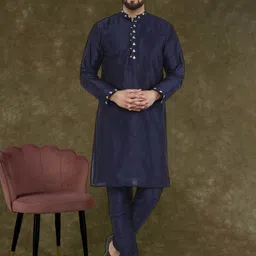 SKAVIJ Ethnic Motifs Embroidered Mandarin Collar Zari Straight Kurta With Pyjamas-picture-25
