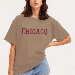 CLAFOUTIS Women Typography Printed Drop-Shoulder Sleeves Applique T-shirt-image-70