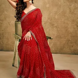 DIVASTRI Bandhani Sequinned Pure Georgette Bandhani Saree-image-31