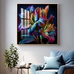 THE NEXT DECOR Black & Blue Lush Petal Masterpiece Glass Finish Square Wall Art-image-25