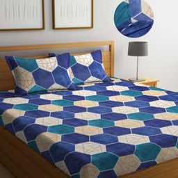 Myntra Elegant Homes Blue & Beige Printed 300 TC King Bedsheet Set 2.70 m x 2.70 m-image-45