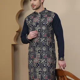 Jompers Men Ethnic Motifs Sequinned Embroidered Kurta-image-29