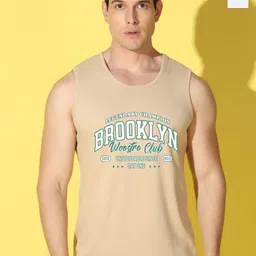 WOOSTRO Pack Of 2 Printed Combed Cotton Gym Vests VWS26(BKLN RUST)(ENJOY WHITE)-56
