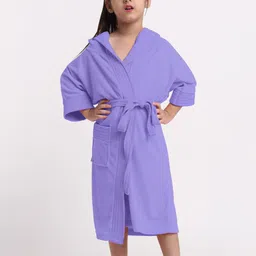 Creeva  Kids Lavender Long Sleeves Hooded Bath Robe-2