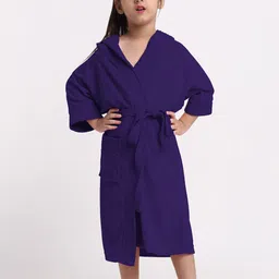 Creeva Kids Purple Long Sleeves Hooded Bath Robe-17