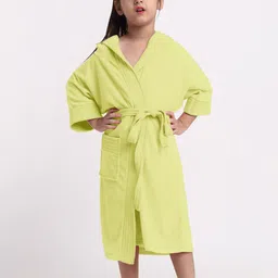 Creeva Kids Yellow Long Sleeves Hooded Bath Robe-27