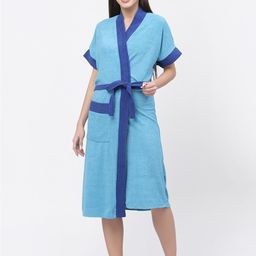 POORAK Blue Colourblocked Bath Robe-19