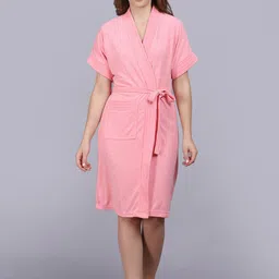 POORAK Pink Short Sleeves Bath Robe-picture-16