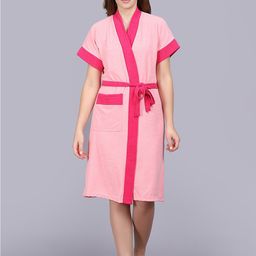 POORAK Pink Short Sleeves Bath Robe-23