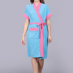 POORAK Blue & Pink Short Sleeves Bath Robe-13