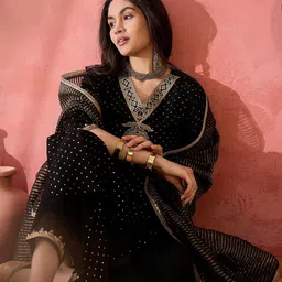Sangria Embroidered Sequence Straight Kurta & Trouser With Dupatta-0