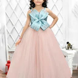 Lagorii Girls Embellished Net Fit & Flare Maxi Dress With Bow-32