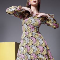 BEING NAUGHTY Print Bell Sleeve A-Line Dress-image-2