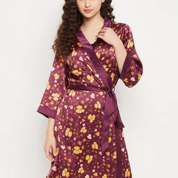 Clovia Printed Satin Robe-image-50