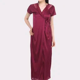 Fasense Women Maroon Solid Nightdress Robe-picture-14