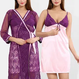 Be You Self Design Satin Nightdress With Robe-picture-41
