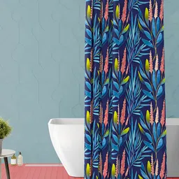 ArtzFolio Blue and Peach-Coloured Floral Printed Waterproof Shower Curtain-image-0