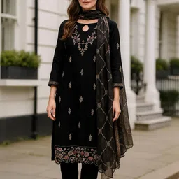 Silakaari Floral Embroidered Velvet Unstitched Dress Material-picture-16