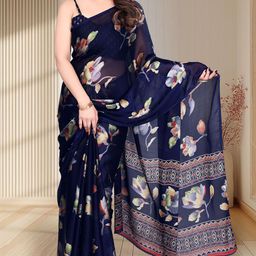 MAGNEITTA Floral Printed Pure Chiffon Saree-image-49