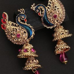 ANIKAS CREATION Gold-Plated Artificial Stones and Beaded Dome Shaped Jhumkas-66