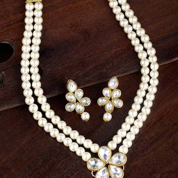 Peora Gold Plated Kundan Studded & Pearls Beaded Jewellery Se-image-14