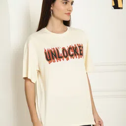 Metronaut Women Pack of 2 Graphic Printed Round Neck Cotton Oversized T-shirts-image-100